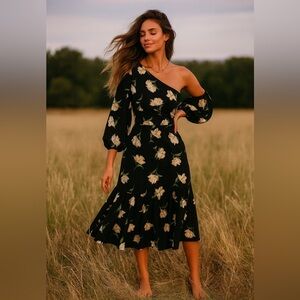 Lulus One-Shoulder Floral Midi Dress Size Small